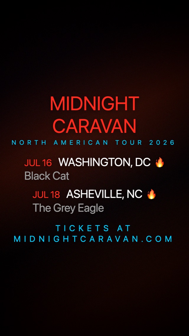 A tour-date video frame in the Rock Flyer look: red headline, two dates paged onto the frame